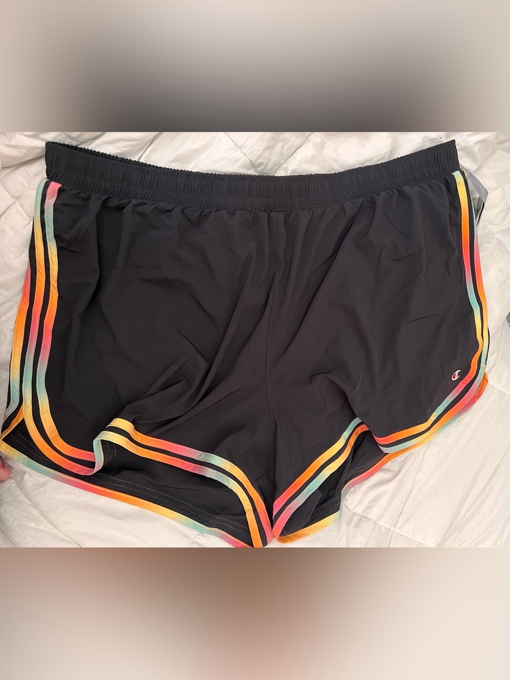 Champion 3X Black Athletics Shorts with Rainbow Stripe Trim - Picture 14 of 14